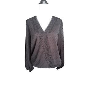 Miss Sparkling Black Long Sleeve Top Sheer Back  Large